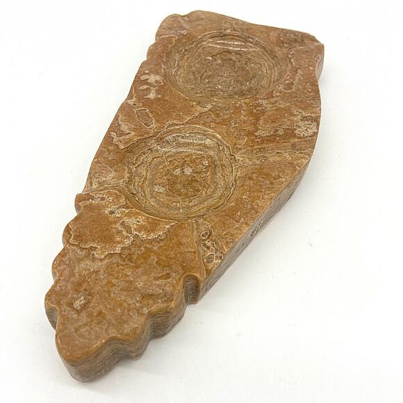 Vintage MCM Caramel Marble Onyx Cigar Pipe Double Ashtray Carved Natural Stone - Picture 4 of 7